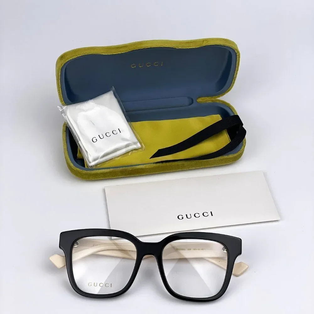 NEW Gucci GG0958O 005 Black White Square Unisex Eyeglasses
